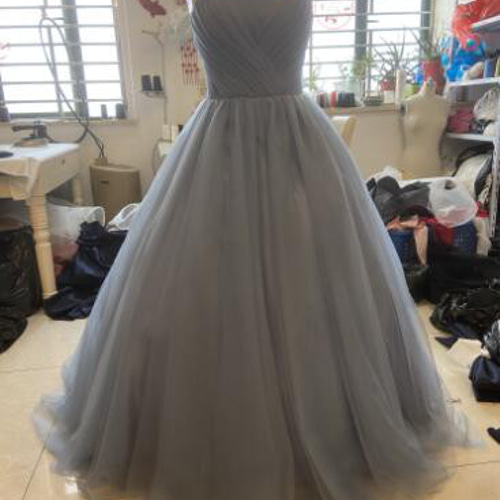 エレガント ブルーグレー カラードレス ソフトチュール サッシュベルト  
