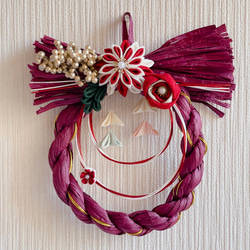 つまみ細工 紫のしめ縄飾り 正月用 つまみ細工 赤×白の万寿菊 超早割祭