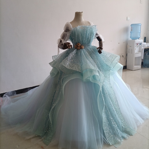 豪華！憧れのドレス ブルー カラードレス キラキラグリッターチュール  