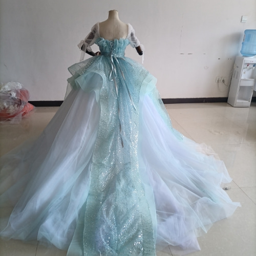 豪華！憧れのドレス ブルー カラードレス キラキラグリッターチュール  