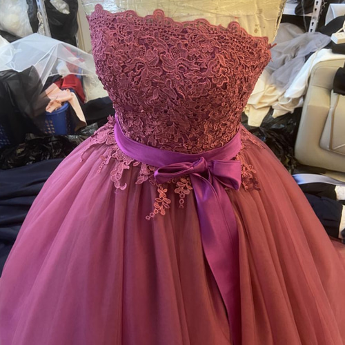 即納！ワインレッド カラードレス ソフトチュール ベアトップ 挙式/前  