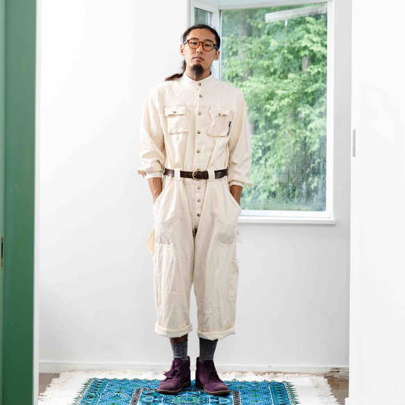 寬鬆的 Shigotonin 連身衣/米色/Mikawa 紡織品 第9張的照片