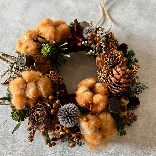 コットンフラワーと木の実のリース リース maro＊Rela 通販 16603825
