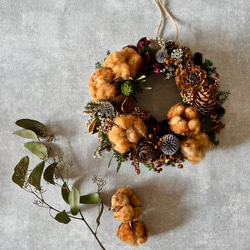 コットンフラワーリース　古民家風リース　北欧風リース　木ノ実のリース コットンフラワーリース古民家風リース北欧風リース木ノ実のリース
