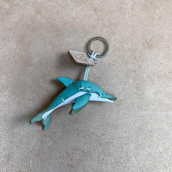 海洋生物-海豚-真皮植鞣 皮革鑰匙圈 吊飾 動物造型 第2張的照片