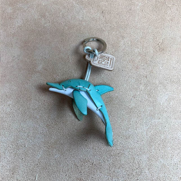 海洋生物-海豚-真皮植鞣 皮革鑰匙圈 吊飾 動物造型 第1張的照片