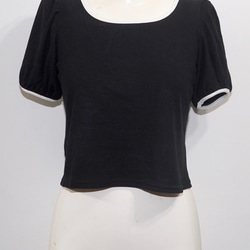 Piping Trim Puffsleeve Tops (black) 半袖Ｔシャツ ブラック 黒 カジュアル 5枚目の画像