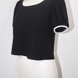 Piping Trim Puffsleeve Tops (black) 半袖Ｔシャツ ブラック 黒 カジュアル 6枚目の画像