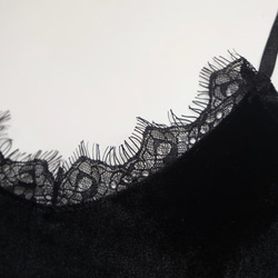 Lace Trim Velvet Camisole キャミソール ブラック 黒 カジュアル 4枚目の画像