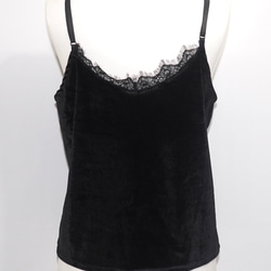 Lace Trim Velvet Camisole キャミソール ブラック 黒 カジュアル 6枚目の画像