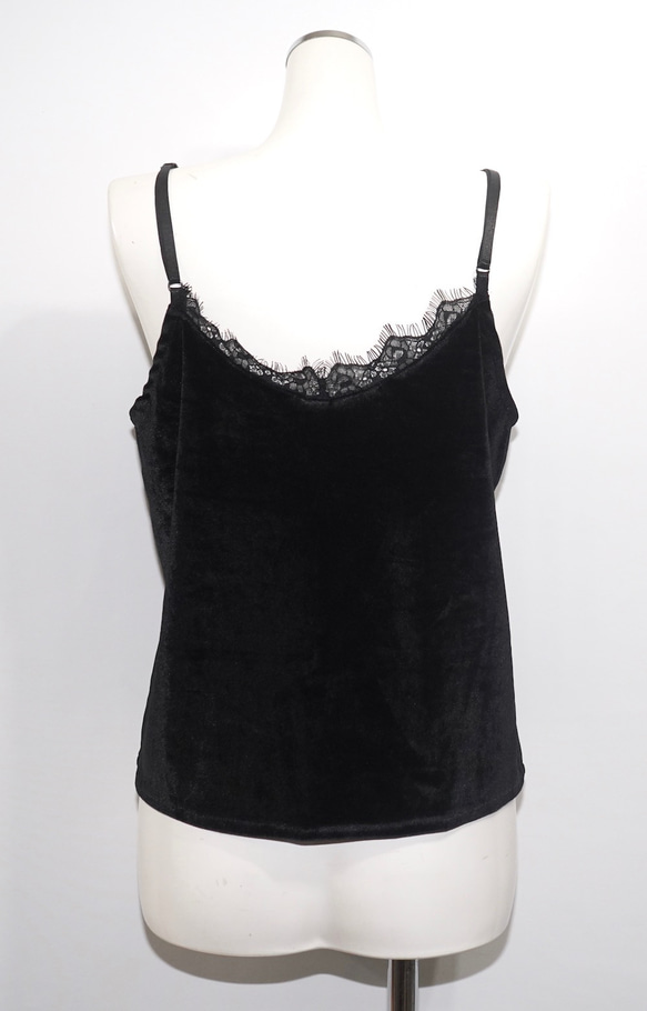 Lace Trim Velvet Camisole キャミソール ブラック 黒 カジュアル 6枚目の画像