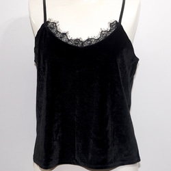 Lace Trim Velvet Camisole キャミソール ブラック 黒 カジュアル 3枚目の画像