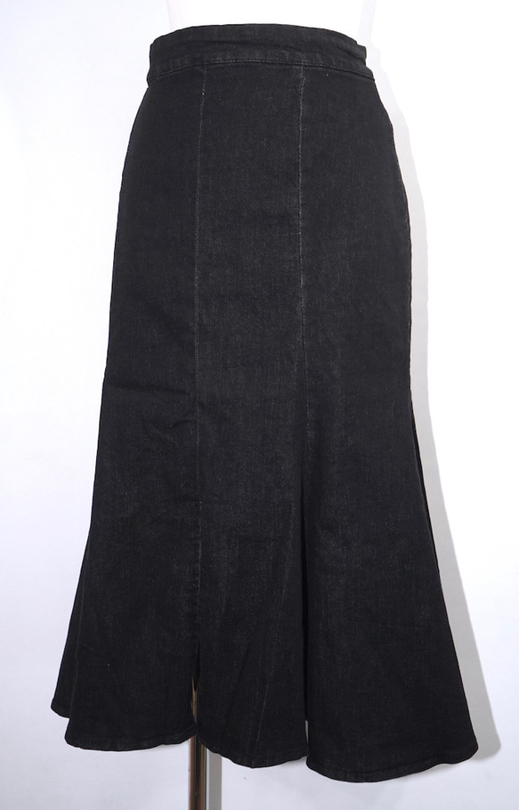 Black Denim Slit Mermaid Long Skirt ロングスカート ブラック 黒 カジュアル 5枚目の画像