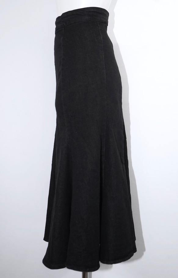 Black Denim Slit Mermaid Long Skirt ロングスカート ブラック 黒 カジュアル 6枚目の画像