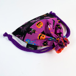 ハンドメイド＊ハロウィン紫色猫柄と黒色オバケ柄とオレンジ色かぼちゃの顔柄の巾着袋＊260905c 4枚目の画像