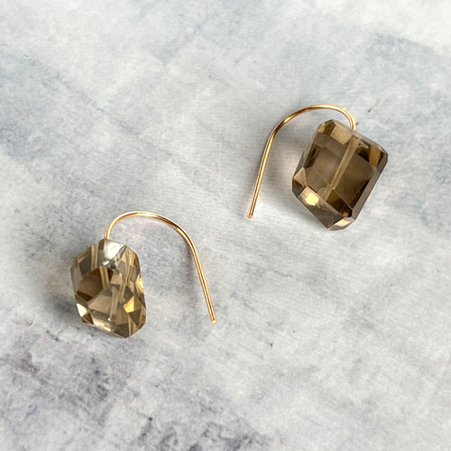 秋色❤️高品質 AAA スモーキークォーツ ピアス 14kgf 天然石 大人