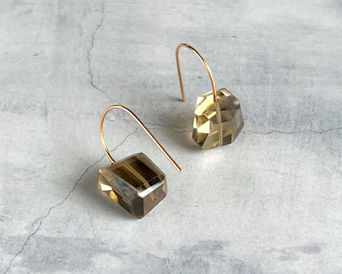 秋色❤️高品質 AAA スモーキークォーツ ピアス 14kgf 天然石 大人