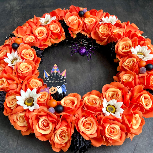 No.wreath-15520/大型ハロウィンリース23-(5) オレンジ系 38cm