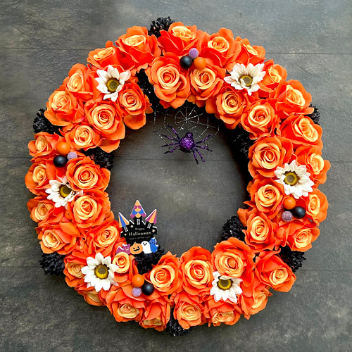 No.wreath-15520/大型ハロウィンリース23-(5) オレンジ系 38cm