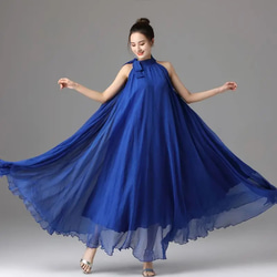 海外からの素敵　海外製　パーティドレス　フレア（ダンス、フラメンコ用ドレス可）ブルー　Ｌサイズ 3枚目の画像