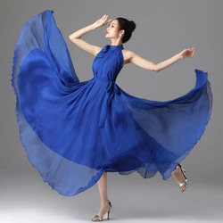 海外からの素敵　海外製　パーティドレス　フレア（ダンス、フラメンコ用ドレス可）ブルー　Ｌサイズ 2枚目の画像
