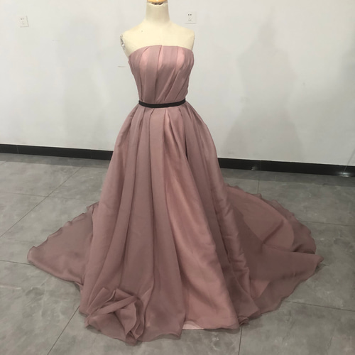 即納！エレガント ピンクカラードレス あんこピンク 結婚式 ベアトップ  