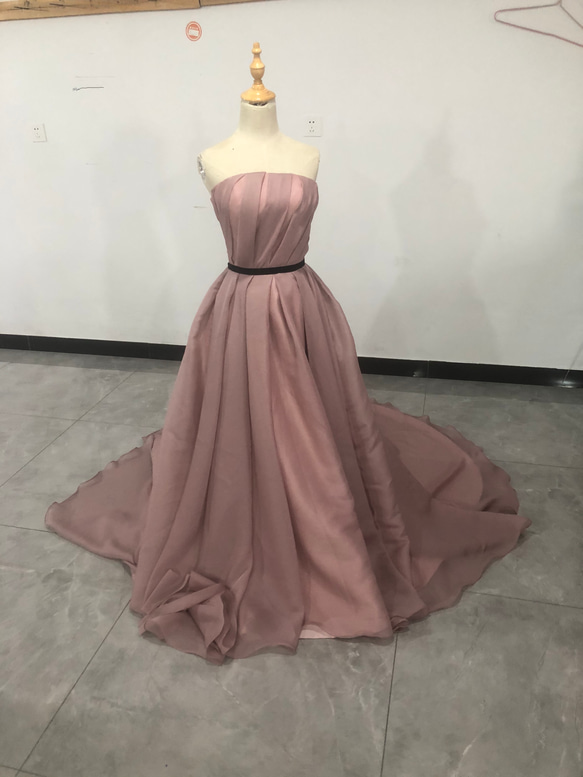 即納！エレガント ピンクカラードレス あんこピンク 結婚式 ベアトップ  