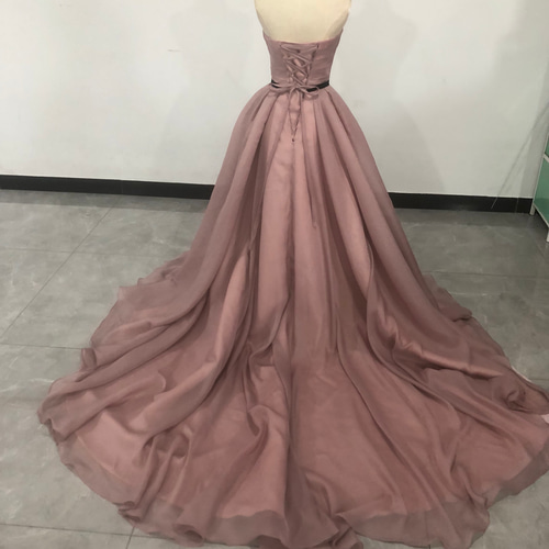 即納！エレガント ピンクカラードレス あんこピンク 結婚式 ベアトップ  