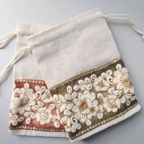 269 愛らし りあん様おまとめ インド刺繍リボン 巾着バック
