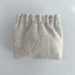 cotton linen お花柄♡ キナリ系　三角マチのバネ口ポーチ12cmバネ 3枚目の画像