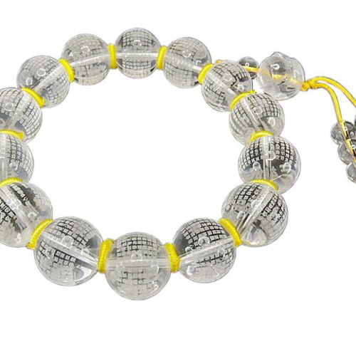 天然石天然水晶般若心経彫り大玉約14mm連の花付き数珠ブレスレット