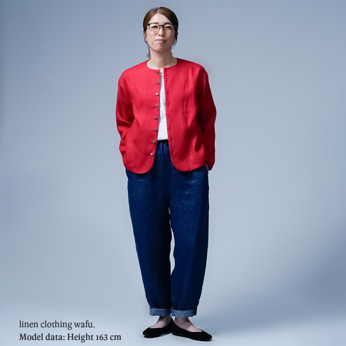 wafu】プレミアム Linen Jacket 首があきすぎないジャケット / クリス  