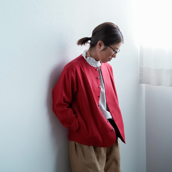 【wafu】プレミアム Linen Jacket 首があきすぎないジャケット / クリストローゼ h038a-ctr3 4枚目の画像