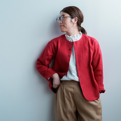 wafu】プレミアム Linen Jacket 首があきすぎないジャケット