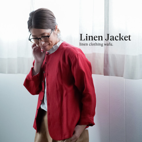 wafu】プレミアム Linen Jacket 首があきすぎないジャケット / クリス  