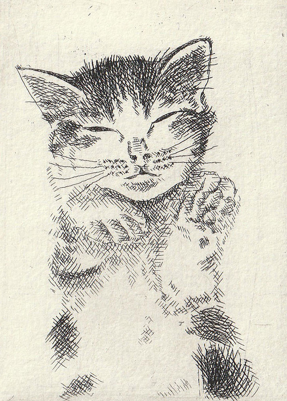 まねき猫・2023/銅版画(作品のみ） 2枚目の画像