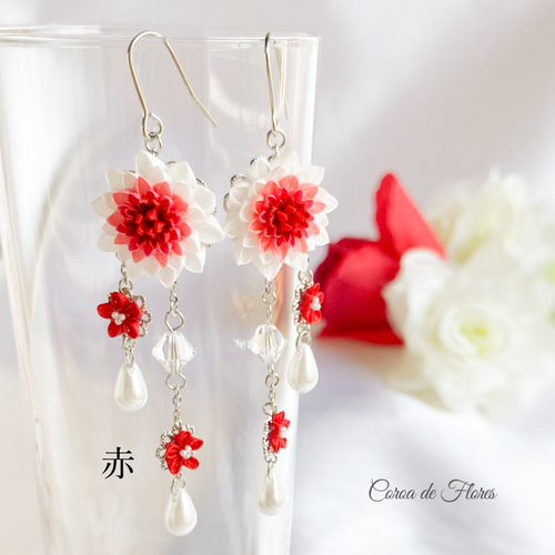 全6色】グラデーションの花のピアス/イヤリング つまみ細工 正絹羽二重