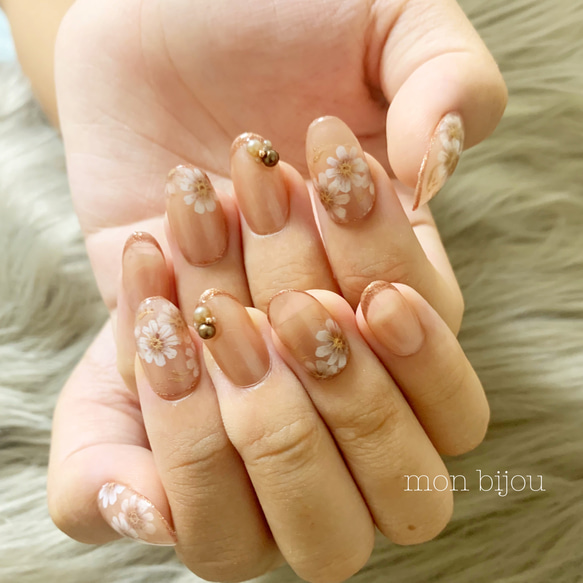 楽天市場】☆ぷっくりフラワーネイル☆レッド×ベージュ