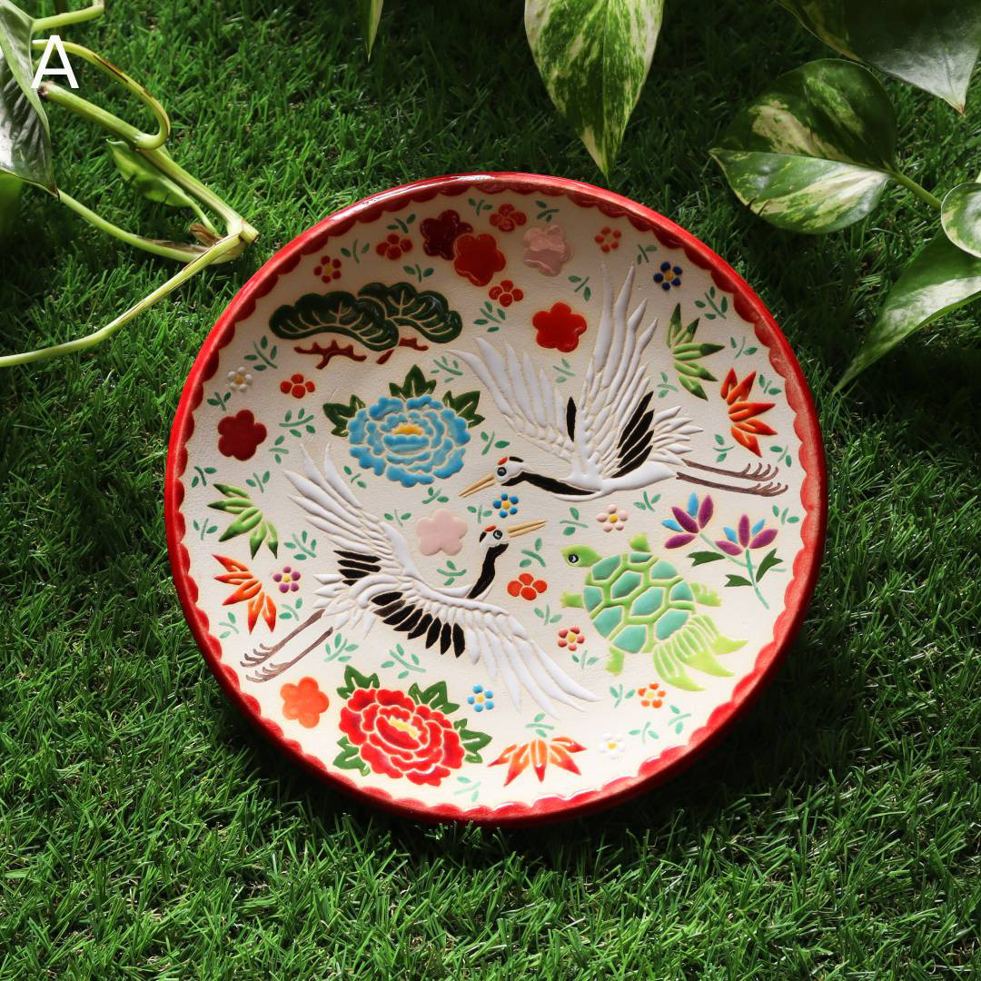 絵瀬戸皿　鶴と亀図　江戸時代　M１３３９ 絵瀬戸皿 鶴と亀図 江戸時代 M1339 絵瀬戸皿 鶴と亀