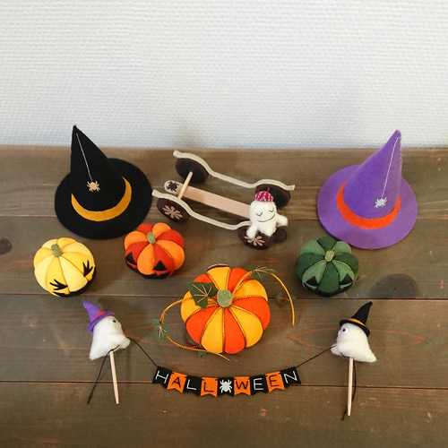 ハロウィン飾りA-kg3 かぼちゃの馬車 ミニガーランド ちりめん