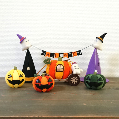 ハロウィン飾りA-kg3 かぼちゃの馬車 ミニガーランド ちりめん
