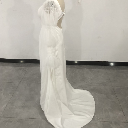 即納！フランス風 スクエアネック ウエディングドレス 姫袖 マーメイド  