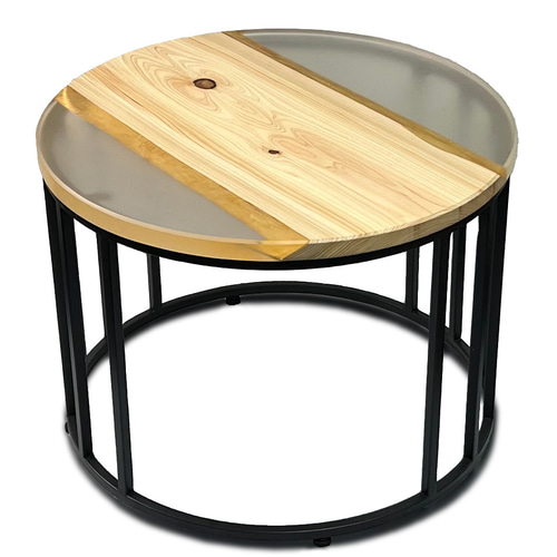 無垢 ひのき 檜 木材 天然木 サイドテーブル 丸テーブル W:61cm×D:61cm