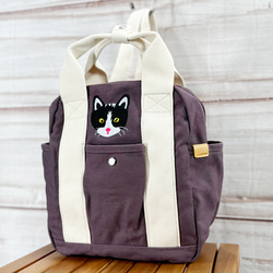 [特價商品] [免運費] 黑白貓刺繡拉鍊式帆布迷你背包，有很多口袋 第3張的照片