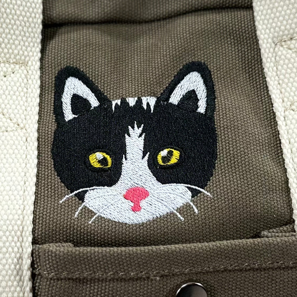 [特價商品] [免運費] 黑白貓刺繡拉鍊式帆布迷你背包，有很多口袋 第16張的照片
