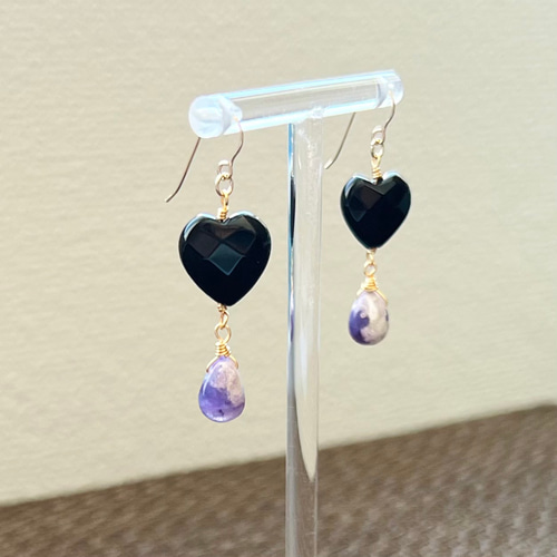 天然石ピアス オニキス×ティファニーストーン 14kgf pierced earrings 