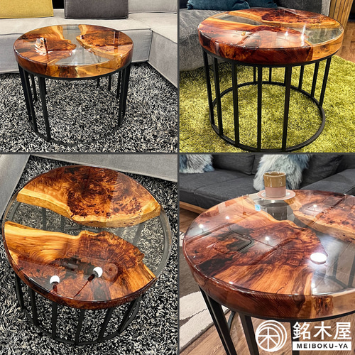 天然杉 泡杢 希少木材 天然木 サイドテーブル 丸テーブル W:61cm 天然杉 泡杢 希少木材 天然木 サイドテーブル 丸テーブル W:61cm