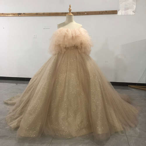 送料無料！華やか シャンパン色 カラードレス キラキラグリッター  