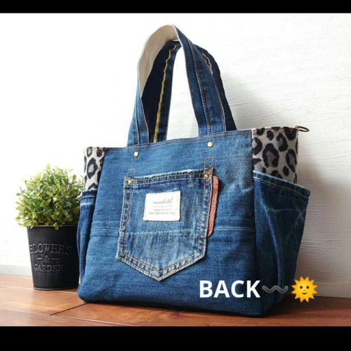 NO.269 デニムリメイクバッグ ヒョウ柄 ハンドメイド リメイク品 トートバッグ トートバッグ coral reef  通販｜Creema(クリーマ) 13244746