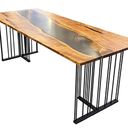 無垢材 椨 タブ 縮杢 希少木材 天然木 ダイニングテーブル リバーテーブル W:185cm×D:79cm×H:70cm 7枚目の画像